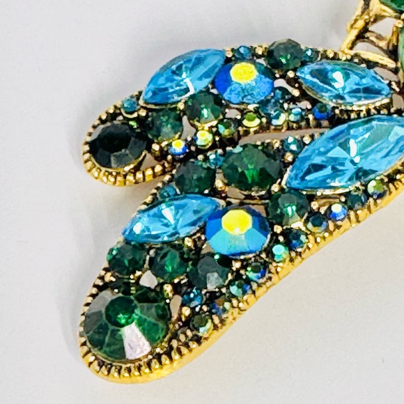 Stunning Huge Gold Tone Dragonfly Brooch with Green and Blue Rhinestones - Picture 4 of 5